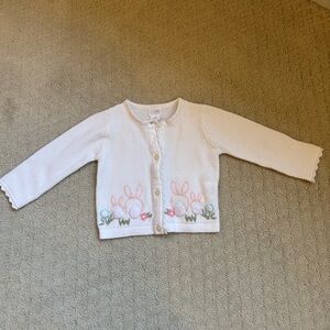 Mud Pie White Cardigan with Bunny and Floral Design